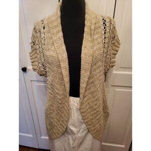 Say What Vintage Y2K Tan Crochet Open Sweater L Boho Festival Coastal Fairy